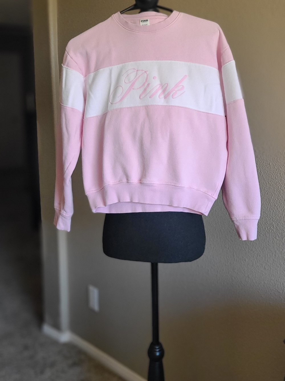 PINK Victoria's Secret Light Pink and White Pull-Over Sweatshirt